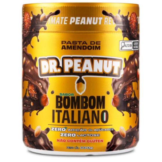 Pasta de Amendoim Sabor Bombom Italiano - Com Whey Protein 600g - Dr Peanut Menor preço em Pasta de Amendoim Sabor Bombom Italiano - Com Whey Protein 600g - Dr Peanut