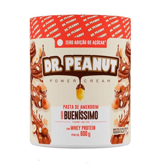 Pasta de Amendoin Dr. Peanut Power Cream Sem Açúcar Sabor Bueníssimo 600g Dr Peanut Pasta de