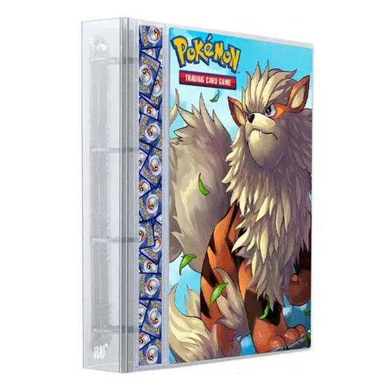 Imagem de Pasta Fichário Álbum Cristal Cartas Cards Pokémon Arcanine com 10 Folhas 9 Bolsos 4 Argolas