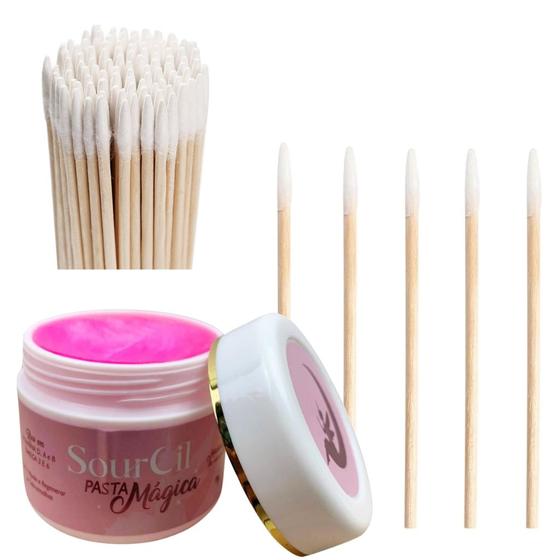Pasta Fortalecimento e Nutrição SourCil Sobrancelha e 100 Palitos Aplicadores Algodão Renna Madeira Imagem de Pasta Fortalecimento e Nutrição SourCil Sobrancelha e 100 Palitos Aplicadores Algodão Renna Madeira