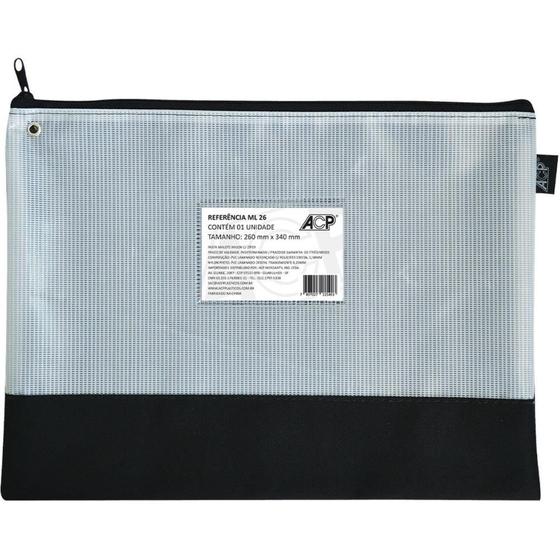 Imagem de Pasta Malote NYLON com Zíper 25X34,5CM PRETO/CINZA  Pacote com 5 Unidades