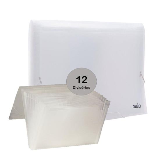 Imagem de Pasta Sanfonada 12 Divisórias Cristal A4 c/ Visor e Elástico Dello Resistente p/ Organizar Documentos Trabalhos Projetos