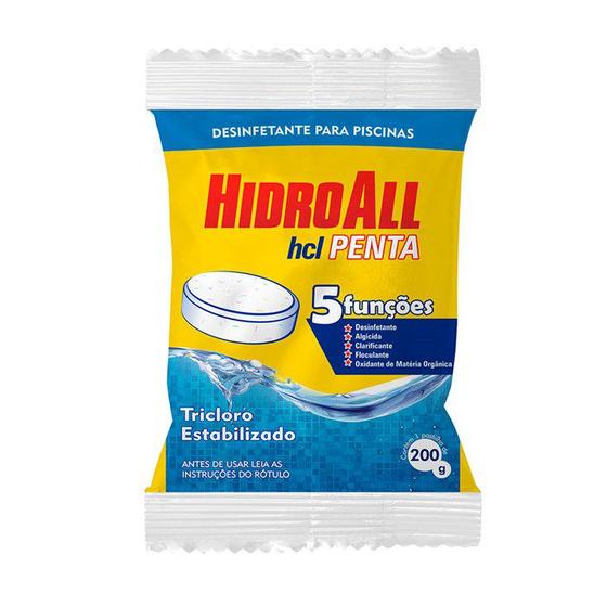 Imagem de Pastilha Cloro Tablete Hcl Penta Hidroall Para Piscina 200g