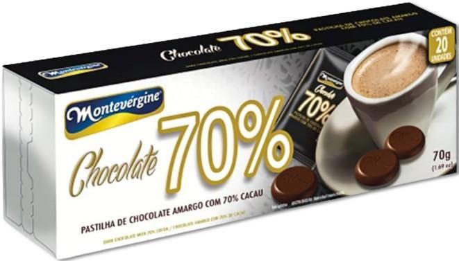 Imagem de Pastilha de chocolate amargo com 70% de cacau 70g c/20 un - Montevérgine