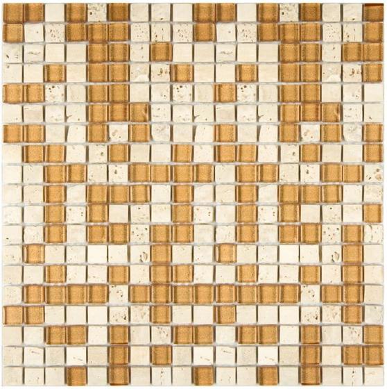 Imagem de PASTILHA DE VIDRO COM PEDRA GS901 - GLASS STONE DOURADO 31x31cm 8mm