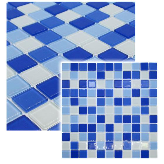 Imagem de Pastilha De Vidro Para Cozinha Banheiro Piscina Cristal Lisa Azul  30x30cm - La Bella Griffe