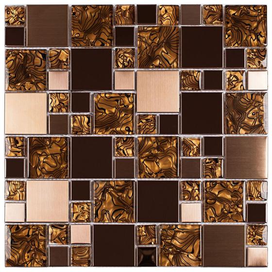 Imagem de Pastilha Metal Inox Escovado Dourado 29x29 Glass Mosaic
