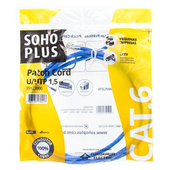 Imagem de Patch Cord CAT.6 Azul SohoPlus 0,50 Metros - 6569