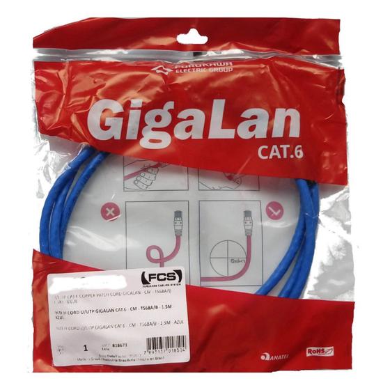 Imagem de Patch Cord Furukawa Cat6 Injetado Gigalan 1,5 Mts Original