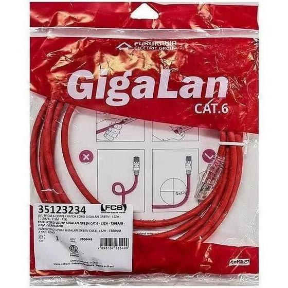 Imagem de Patch Cord Gigalan Cat6 2,5m Vermelho Furukawa 35123234