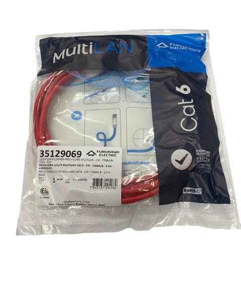 Imagem de Patch Cord Multilan Cat6 2,50 Mts Verm. Furukawa 