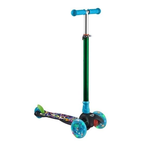 Imagem de Patinete 3 Rodas com LED Guidão Ajustável Monster Azul/Verde