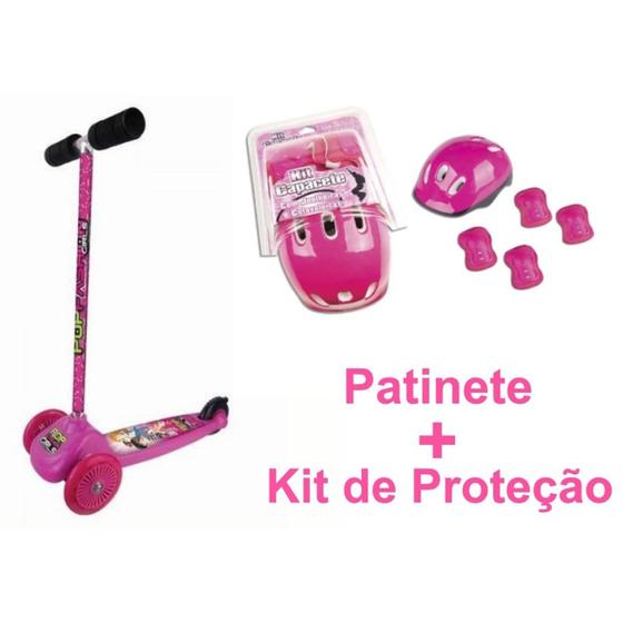 Imagem de Patinete 3 Rodas Infantil Menina Rosa PPT-02R Com Kit De Proteção Fênix até 50kg