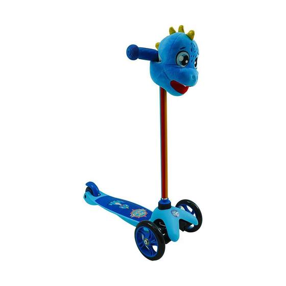 Imagem de Patinete 3 Rodas Infantil Regulável Com Pelúcia Dino Azul