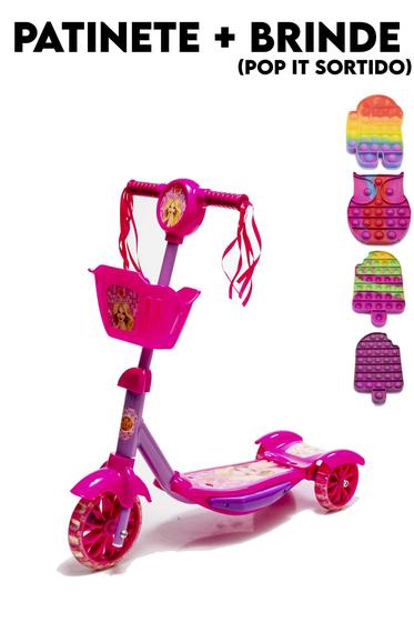 Imagem de Patinete 3 Rodas Musical Cestinha Rosa Princesa e Presente