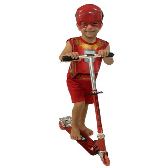 Imagem de Patinete Alumínio Infantil 3 Rodas + Fantasia Homem de Ferro