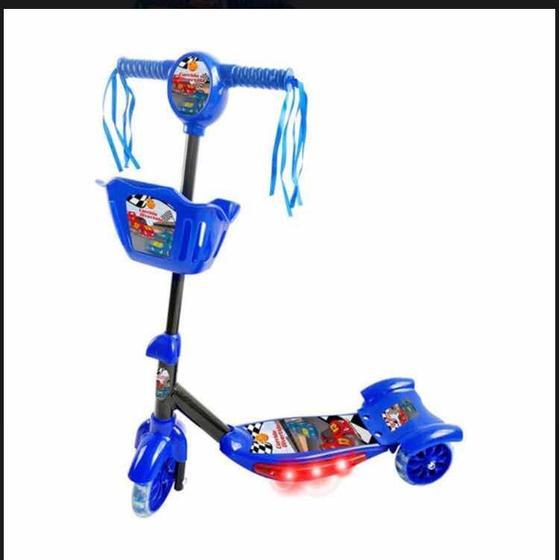 Imagem de Patinete com Cesta Infantil 3 Rodas Radical Corrida Divertida com Luz Som DM Toys DMR5026