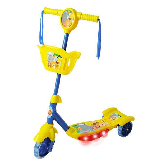 Imagem de Patinete com Cesta Infantil 3 Rodas Radical Floresta Divertida com Luz e Som DM Toys DMR6176