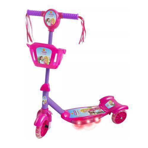 Imagem de Patinete com Cesta Infantil 3 Rodas Radical Sonho de Princesa C/ Luz e Som DM Toys DMR5621