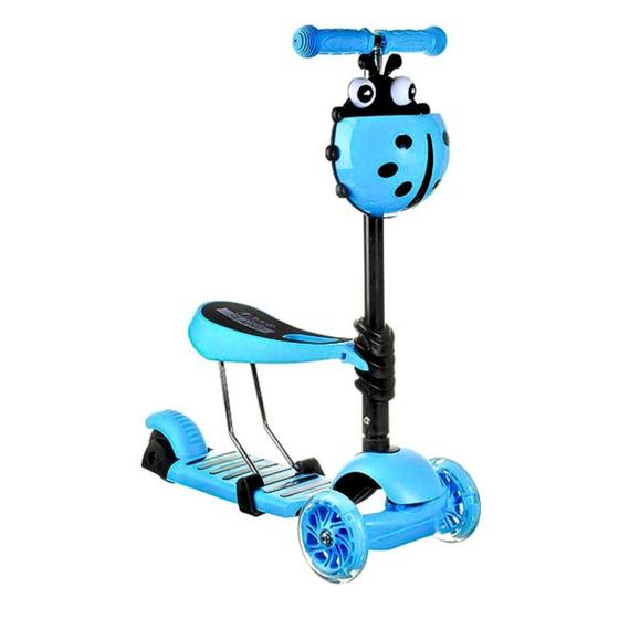 Imagem de Patinete de Criança Infantil Joaninha 60kg Cesto Luzes Rodas 2 Em 1 Com LED Azul