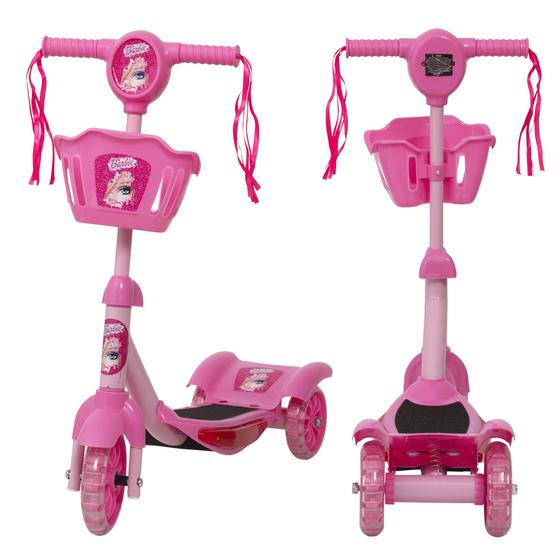 Imagem de Patinete de Menina Barbie 3 Rodas Brinquedo Criança Com Led