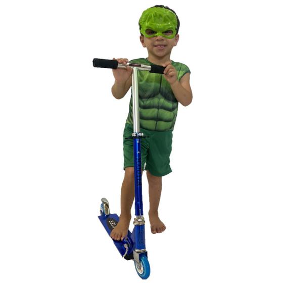 Imagem de Patinete Dm Radical Azul Ajustável Dobrável + Fantasia Hulk