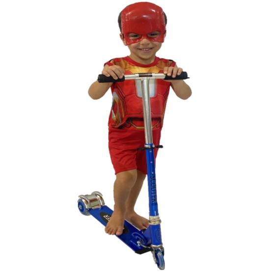 Imagem de Patinete Dm Toys Infantil 3 Rodas Led + Fantasia Homem Ferro