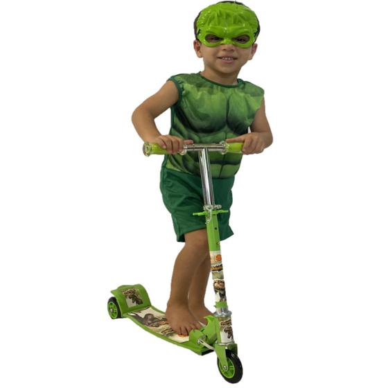 Imagem de Patinete DM Toys New Top Dinossauro Crianças + Fantasia Hulk