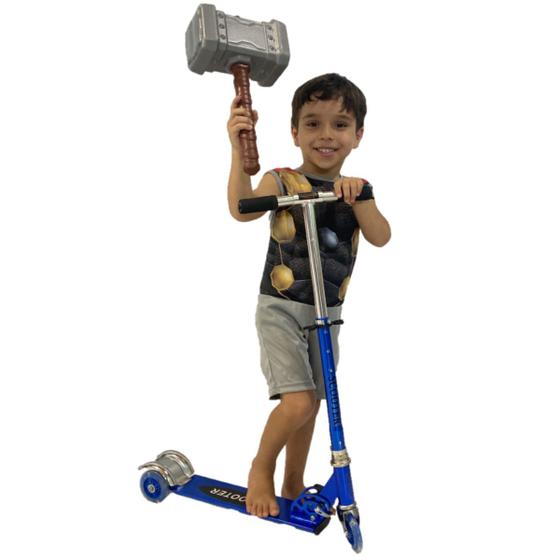 Imagem de Patinete Dobrável 3 Rodas Alumínio Infantil + Fantasia Thor