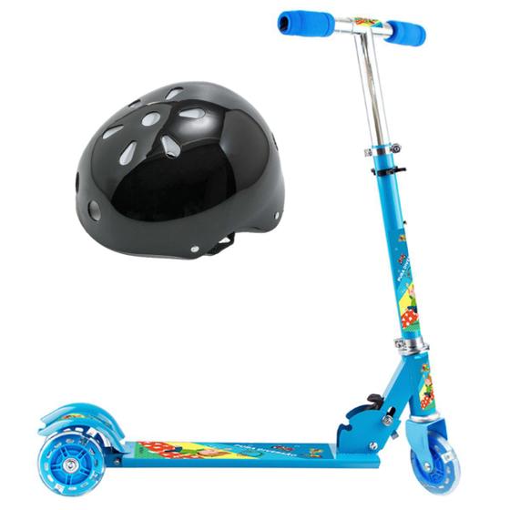 Imagem de Patinete Ferro Menino 3 Roda Led Criança + Capacete Infantil