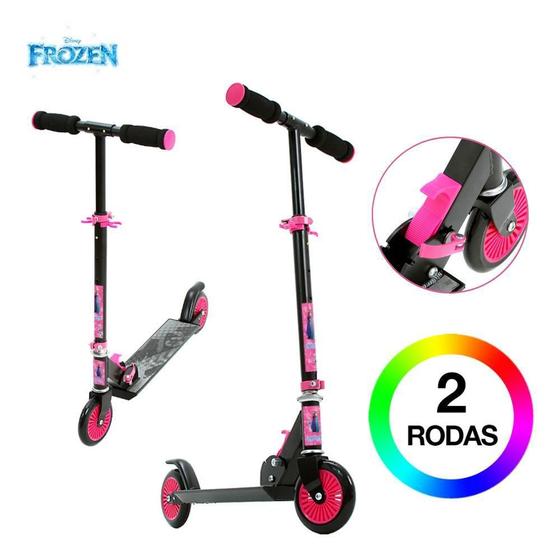 Imagem de Patinete Frozen Rosa e Preto para Meninas Dm Toys 2 Rodas Dobrável