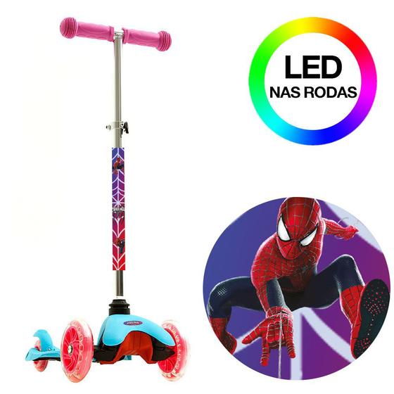 Patinete Homem Aranha Azul de 3 Rodas com Led BBR Toys - Patinete ...