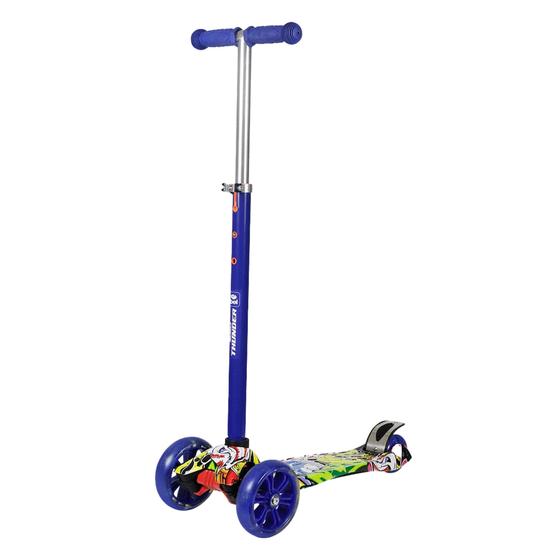 Imagem de Patinete Infantil 3 Rodas Azul Led Guidão Ajustável Scooter Crianças Até 60kg ABEC 7 Thunder Bel