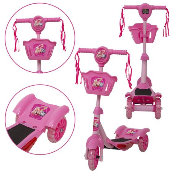 Imagem de Patinete Infantil 3 Rodas Barbie Com Led Musica Cestinha