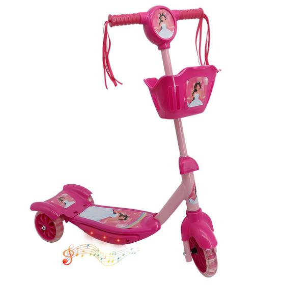 Imagem de Patinete Infantil 3 Rodas Luz Led Com Cesto Música Regulável
