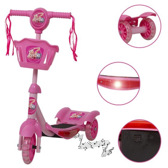 Imagem de Patinete Infantil 3 Rodas Menina Barbie Cesta Envio Imediato