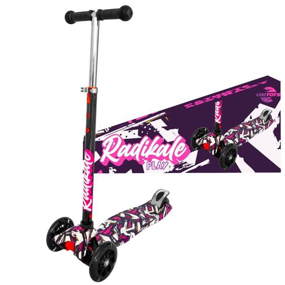 Imagem de Patinete Infantil 3 Rodas Menina Radical Led Unitoys Rosa