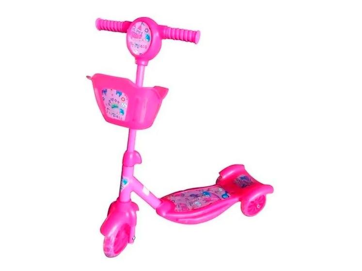 Imagem de Patinete infantil  3 rodas rosa com cesta