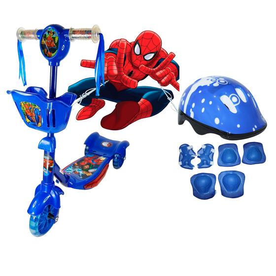 Imagem de Patinete Infantil 3Rodas Com Cesta Homem Aranha E Capacete