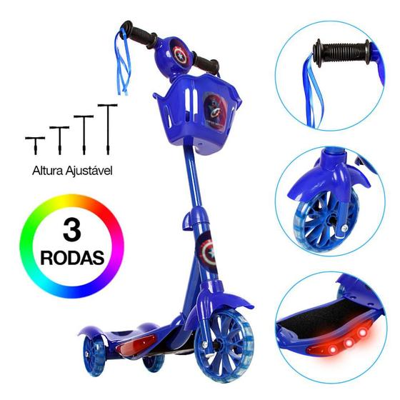 Imagem de Patinete Infantil Capitão América 3 Rodas Com Led Azul