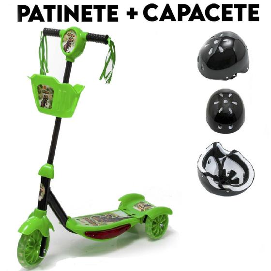 Imagem de Patinete Infantil Com Som e Luzes Dino + Presente Capacete