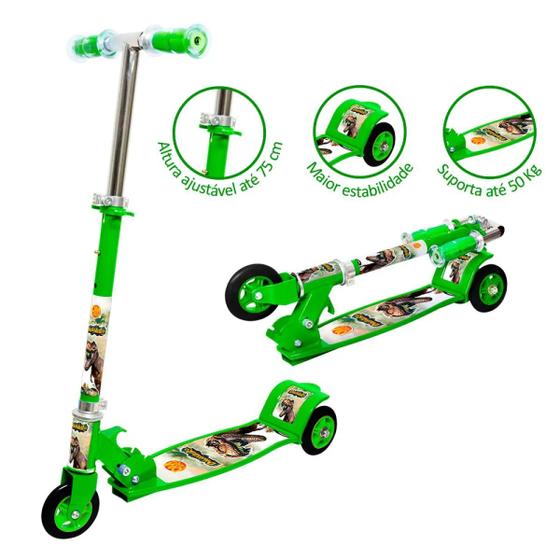 Imagem de Patinete Infantil Dinossauro New Top Dobrável 3 Rodas Dmtoys