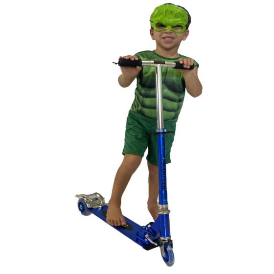 Imagem de Patinete Infantil Dobrável 3Roda Led + Fantasia Hulk Herói