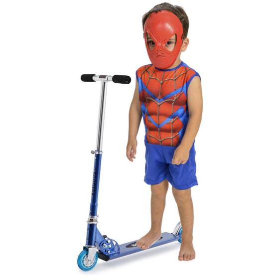 Imagem de Patinete Infantil Dobrável Ajustável + Fantasia Homem Aranha