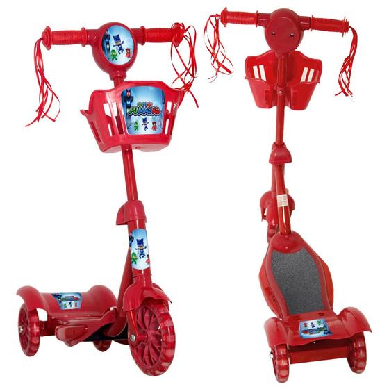 Imagem de Patinete Infantil Masculino PJ Masks Ajustável Vermelho Led