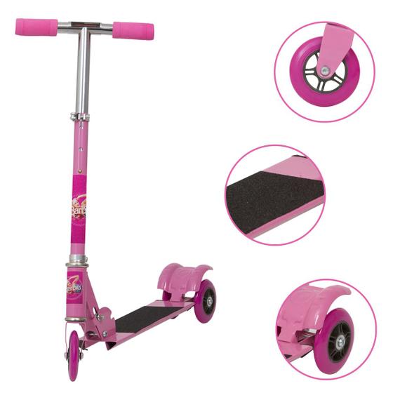 Imagem de Patinete Infantil Menina Barbie Ajusta Altura Suporta 50kg