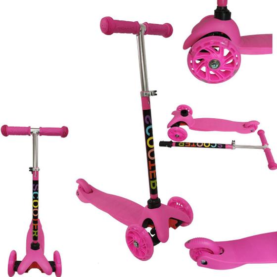 Patinete Infantil Menina Rosa 3 Rodas com Led Ajustável - Analu Kids ...