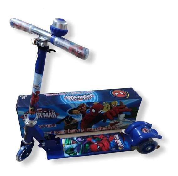 Imagem de Patinete Infantil Metal Homem Aranha 3 Rodas C/ Led - Buzina