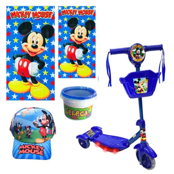 Imagem de Patinete Infantil Mickey Com Kit Boné Toalha  Slime