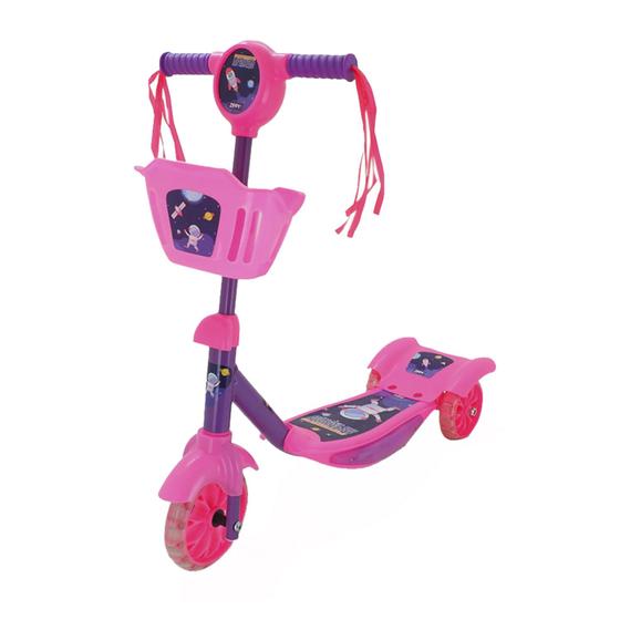 Imagem de Patinete Infantil Musical Rosa 3 Rodas Luzes E Cestinha - Zippy Toys